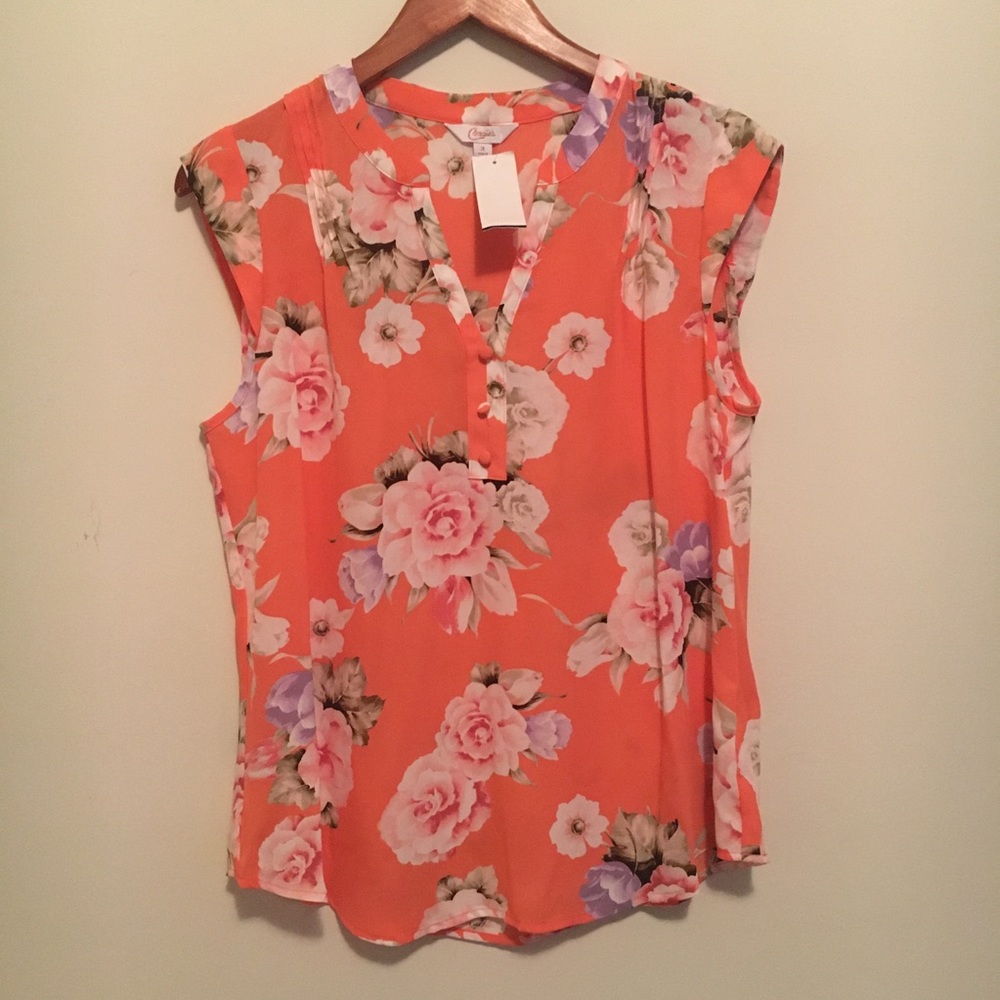 • LOCAL SALE // lauren conrad sleeveless floral coral blouse • - Picture 4 of 9